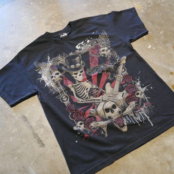 Vintage Y2K Hybrid Tees Grunge Rock n Roll Skeleton - Picture 2 of 6